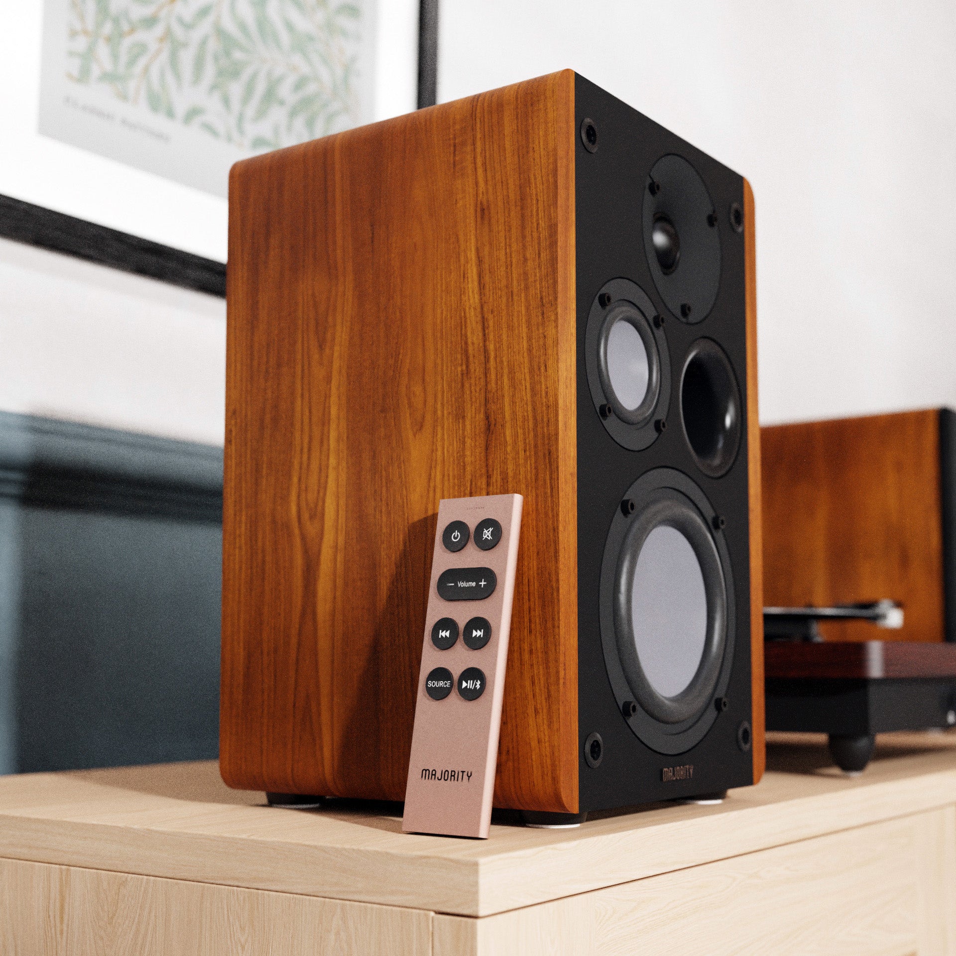 Majority D100 Powered Bookshelf Speakers, Wood - official product image