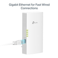 TP-Link TL-WPA7817 KIT AV1000 Powerline, AX1500 WiFi 6, Gigabit port & EasyMesh — single-unit detail view with Ethernet cable