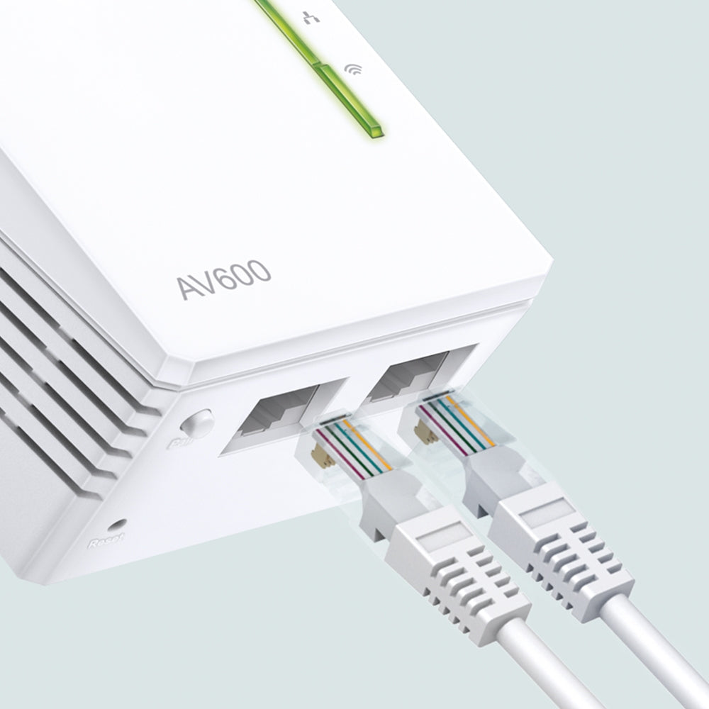 TP-Link TL-WPA4220 KIT AV600 Powerline Wi-Fi Booster 2 LAN, KIT — single-unit detail view showing two LAN ports