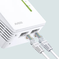 TP-Link TL-WPA4220 KIT AV600 Powerline Wi-Fi Booster 2 LAN, KIT — single-unit detail view showing two LAN ports