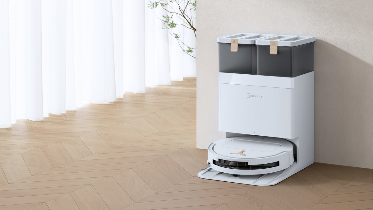 Ecovacs DEEBOT T50 PRO OMNI Gen3 Robot Vacuum and Mop - White - robot docked in the station