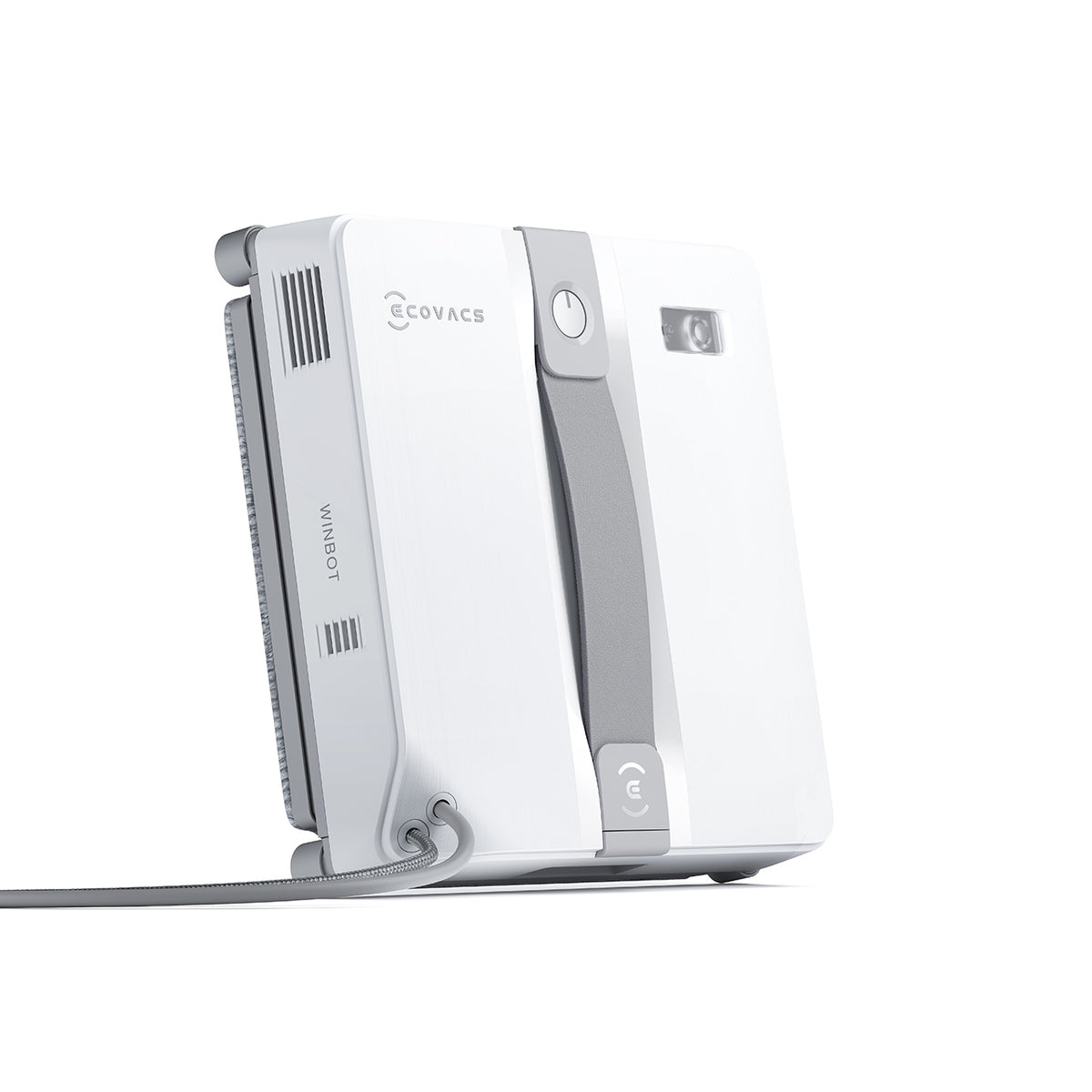 Ecovacs WINBOT Mini Window Cleaning Robot - Grey - angled view with power cord