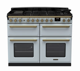 Rangemaster Estel Deluxe 110cm Dual Fuel Range Cooker - Misty Blue with Brass Trim | ESDLB110DFPMSB/AB1