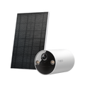 Tapo C410 KIT solar-powered security camera with solar panel, studio shot showing both kit components