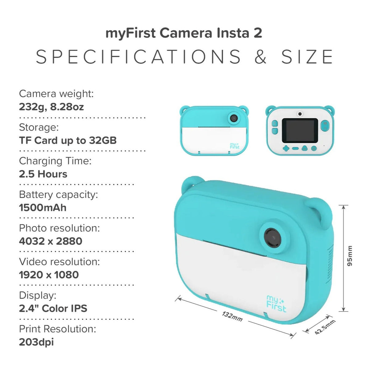 myFirst Camera Insta 2 Kids Instant Print Camera - Blue - specifications and size