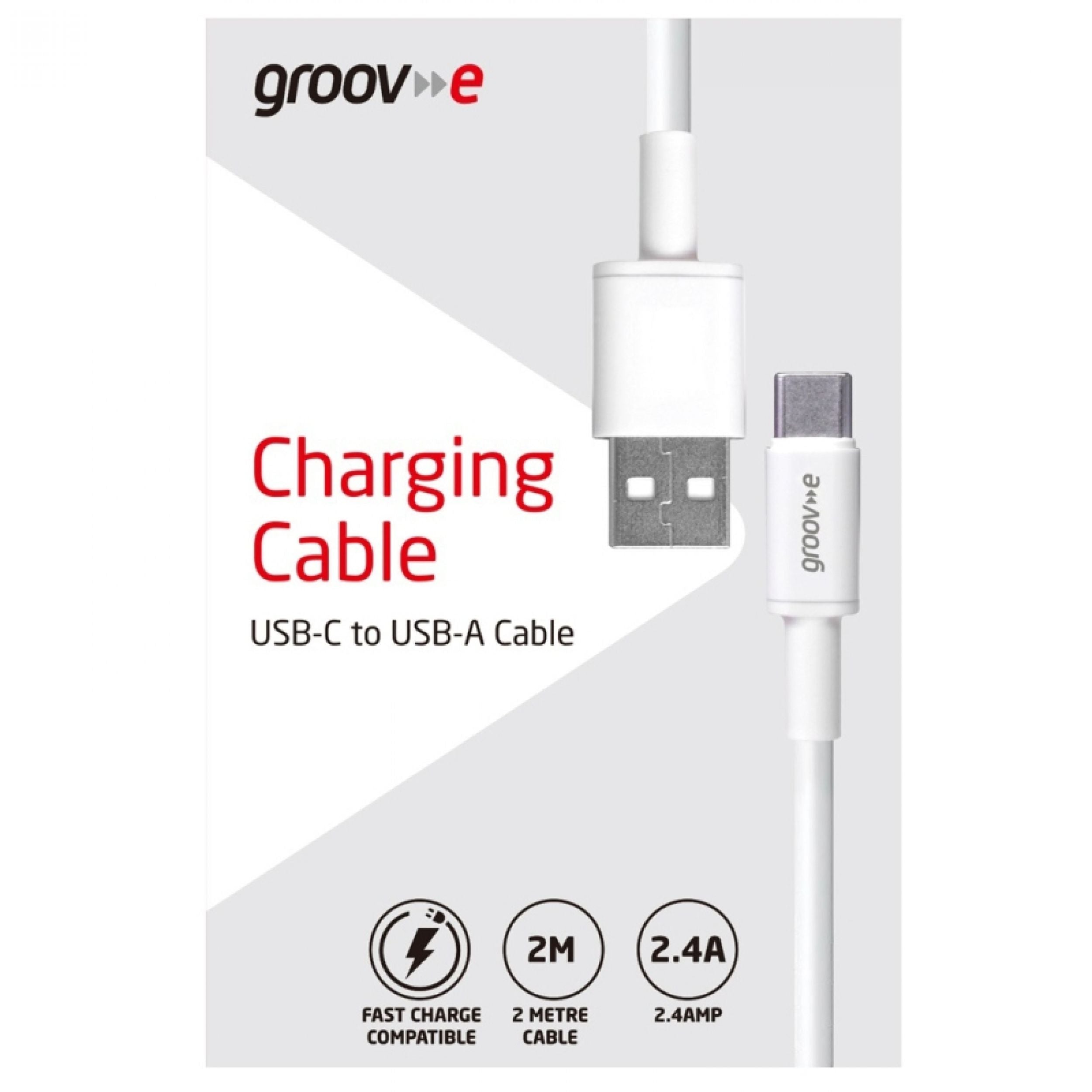 Groov-e USB-C to USB-A Charging Cable 2m White - official product image