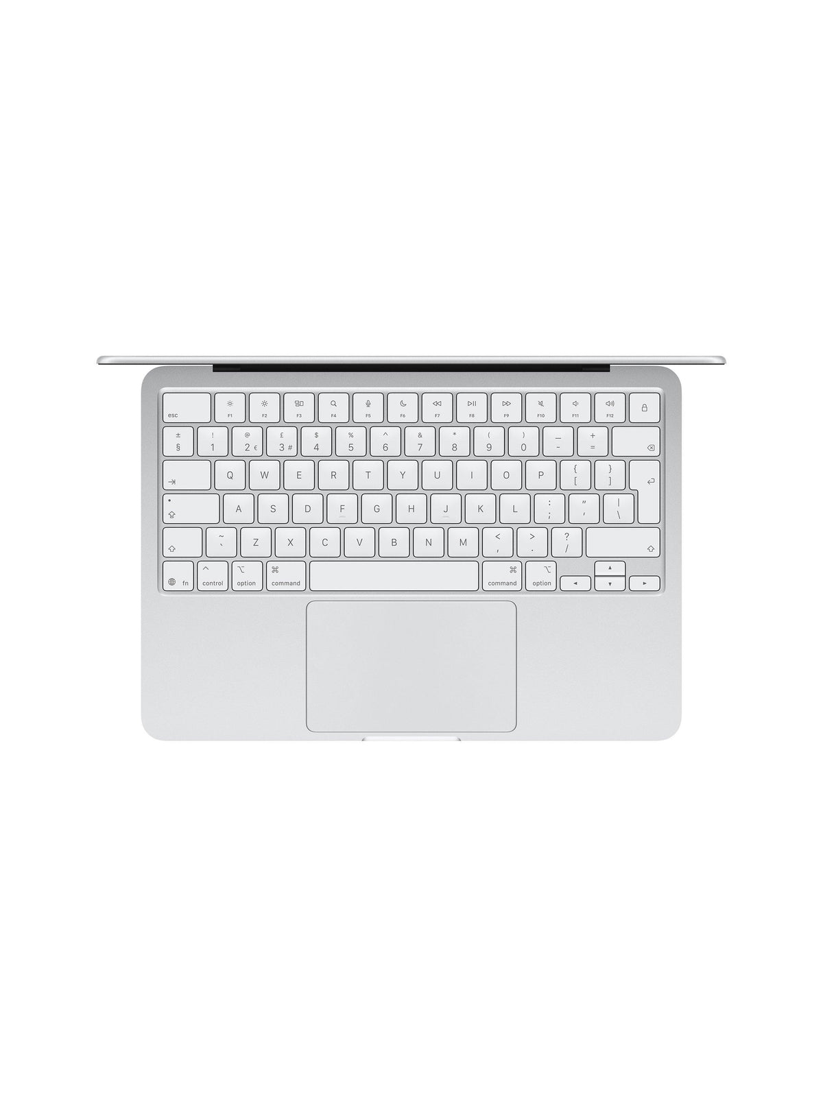 Apple MacBook Neo 13" A18 Pro 8GB/256GB Laptop - Silver - top-down view of keyboard and trackpad