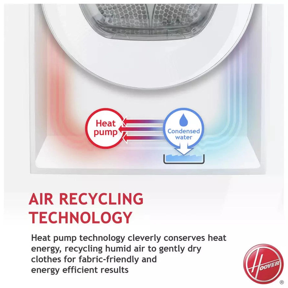 Hoover HLE H8A2DE 80 8KG Heat Pump Tumble Dryer - White | HLEH8A2DE-80 Hoover Tumble Dryer Euronics Ireland