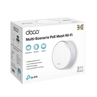TP-Link Deco X50-PoE retail packaging with three units shown on box art
