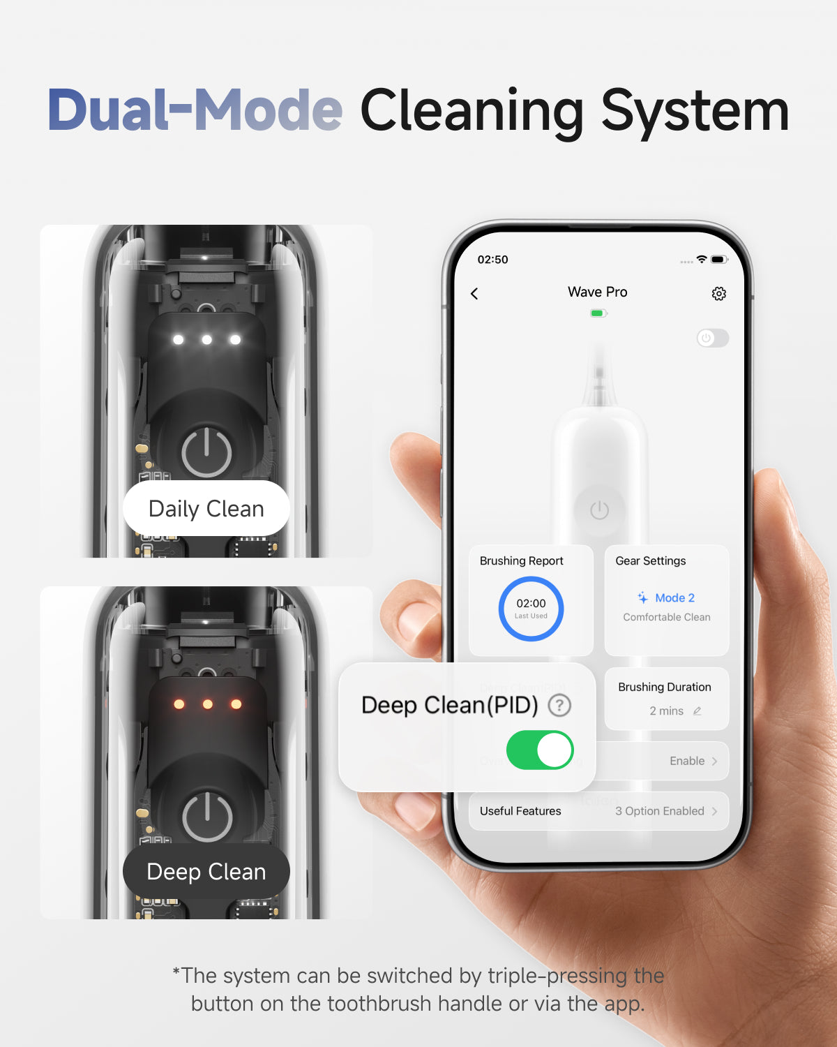 Laifen Wave Pro Electric Toothbrush - Transparent Black - dual-mode cleaning system