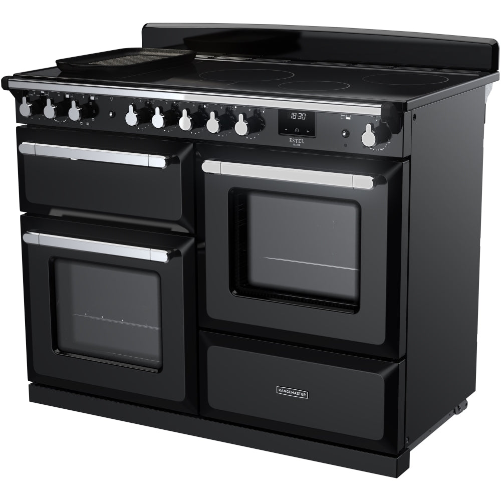Rangemaster Estel Deluxe 110 Induction range cooker in Gloss Black with Chrome trim
