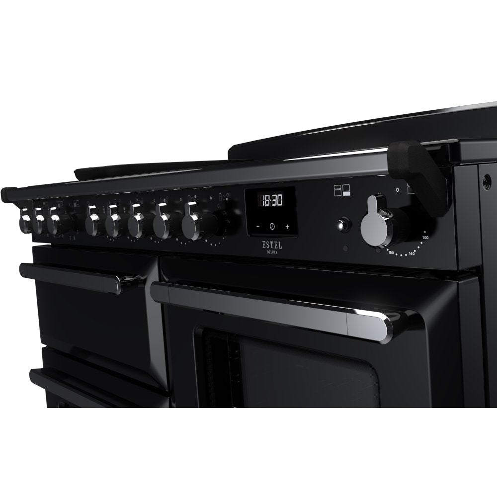 Rangemaster Estel Deluxe 110 Induction range cooker in Gloss Black with Chrome trim