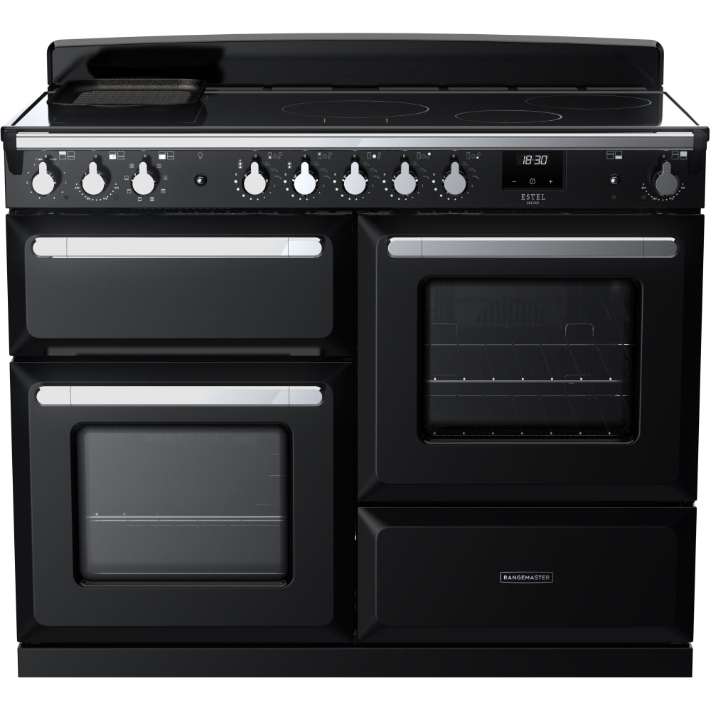 Rangemaster Estel Deluxe 110 Induction range cooker in Gloss Black with Chrome trim