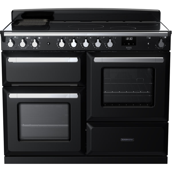 Rangemaster Estel Deluxe 110 Induction range cooker in Gloss Black with Chrome trim