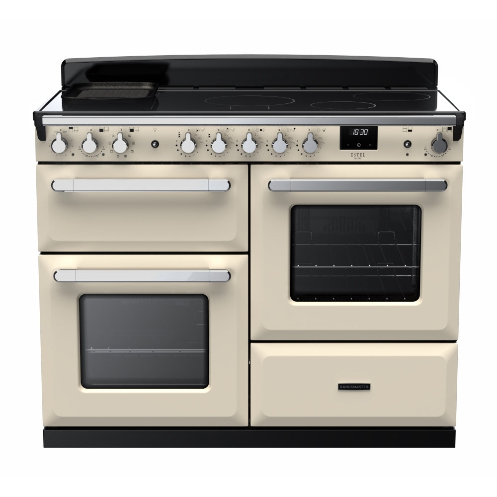 Rangemaster Estel Deluxe 110 Induction range cooker in Pale Cream with Chrome trim