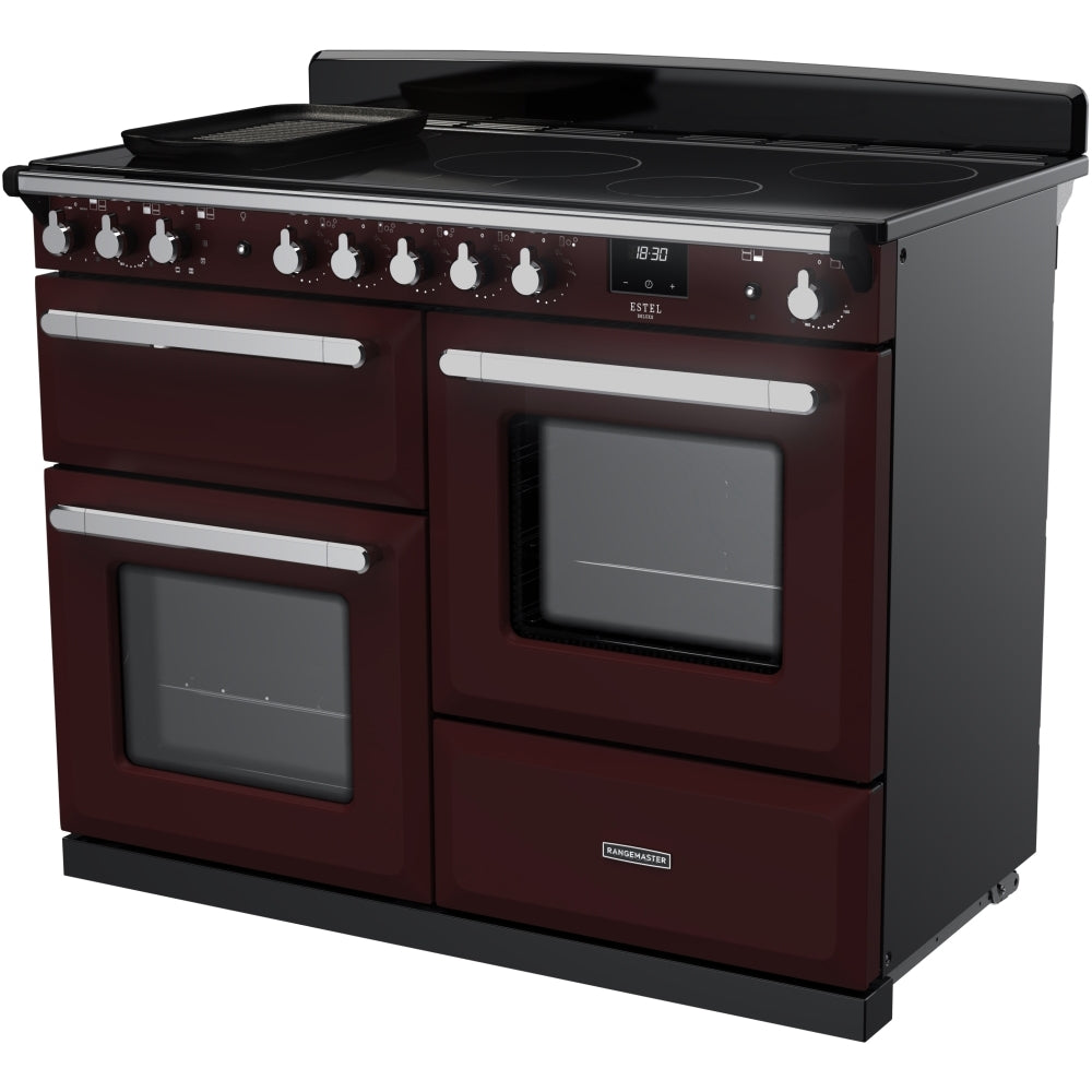 Rangemaster Estel Deluxe 110 Induction range cooker in Bordeaux with Chrome trim