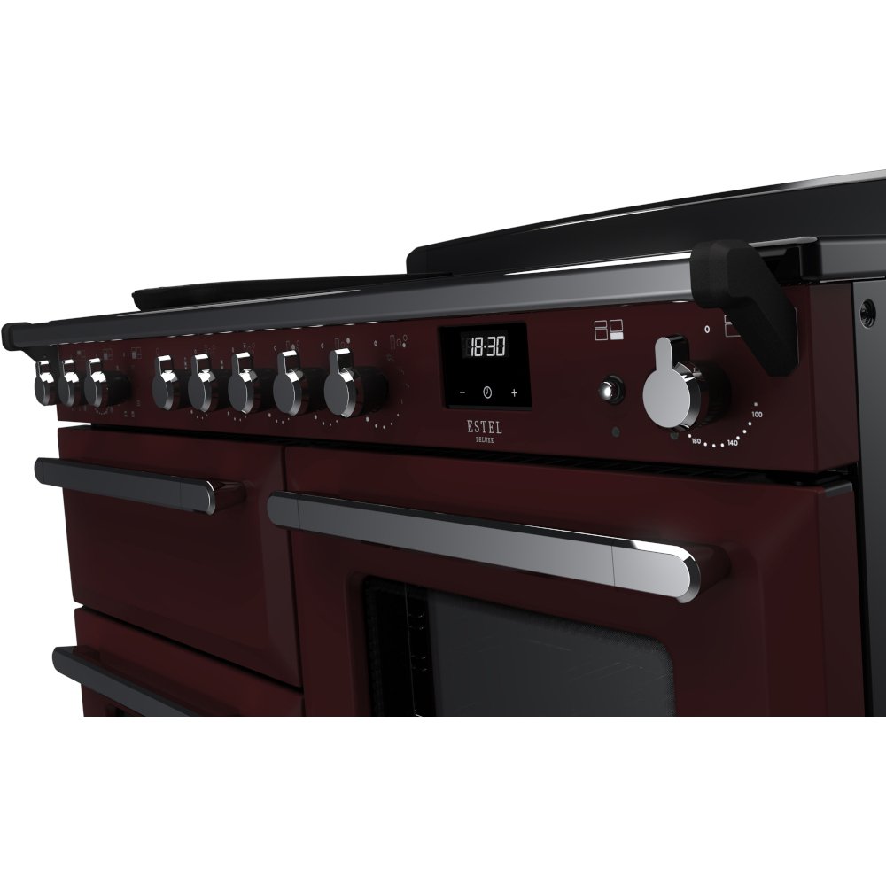 Rangemaster Estel Deluxe 110 Induction range cooker in Bordeaux with Chrome trim