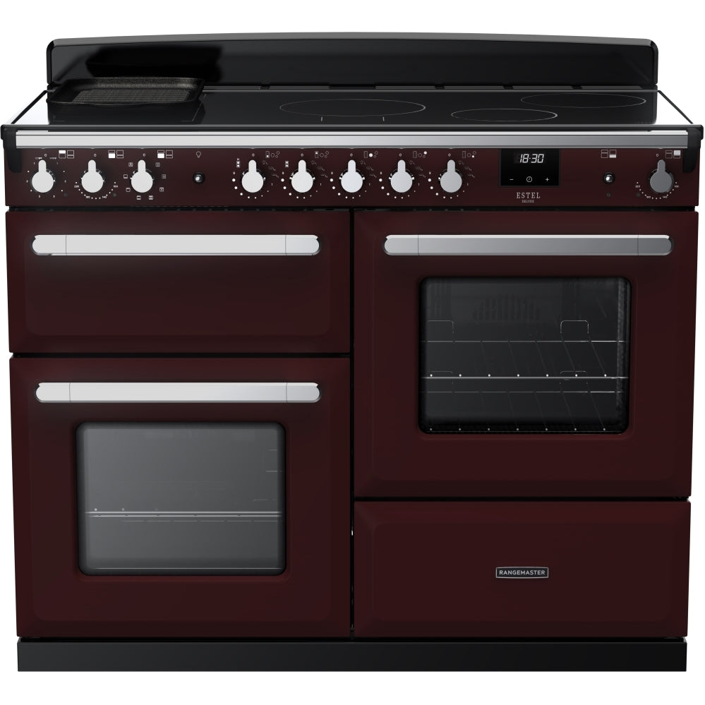 Rangemaster Estel Deluxe 110 Induction range cooker in Bordeaux with Chrome trim