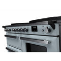 Rangemaster Estel Deluxe 110 Induction range cooker in Misty Blue with Chrome trim