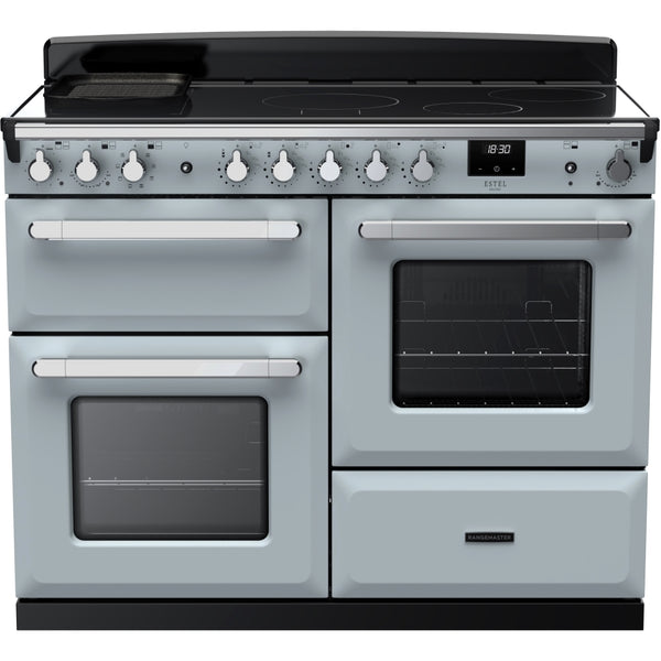 Rangemaster Estel Deluxe 110 Induction range cooker in Misty Blue with Chrome trim