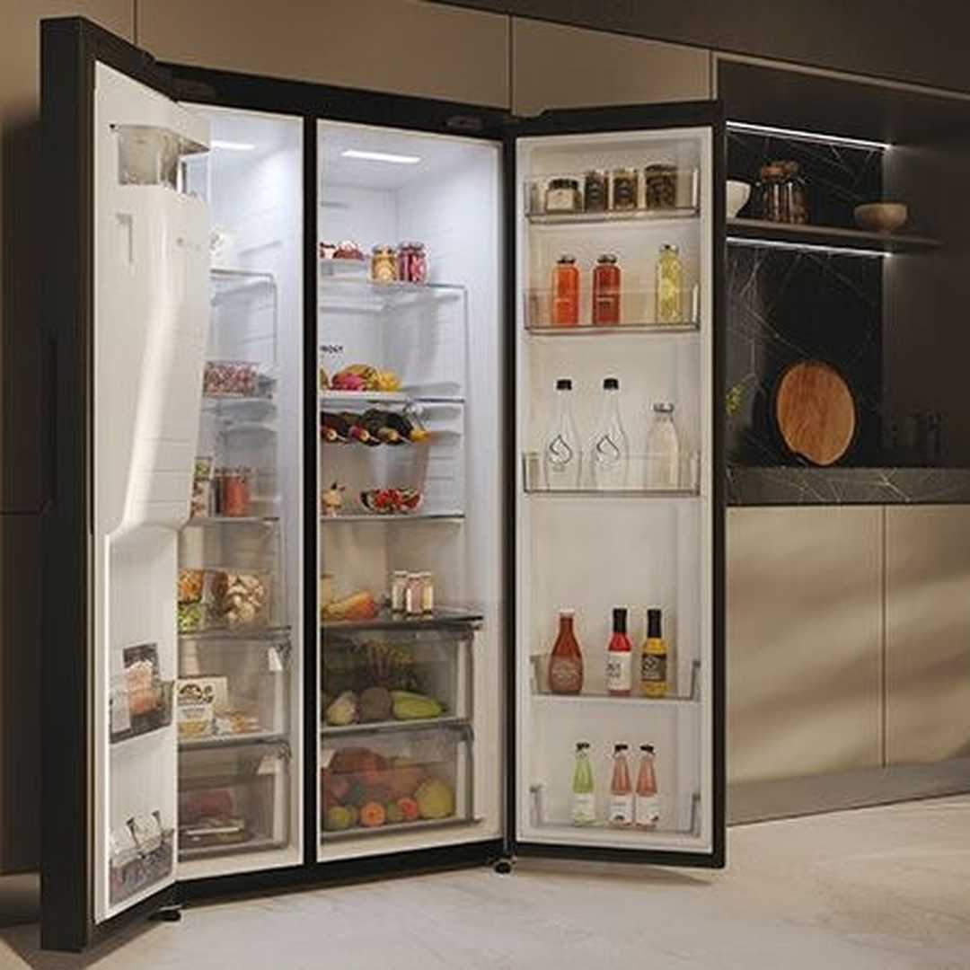 Haier HFR5719EWMP interior with doors open in a kitchen