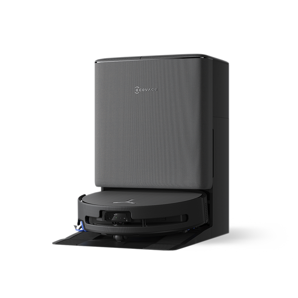 Ecovacs DEEBOT T90 PRO OMNI Robot Vacuum and Mop - Black - robot docked, angled