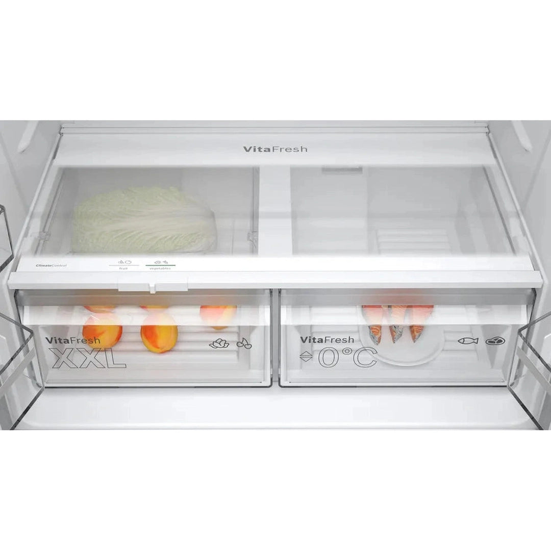 Bosch XXL KFN96VPEAG 4 door fridge freezer VitaFresh drawers close-up