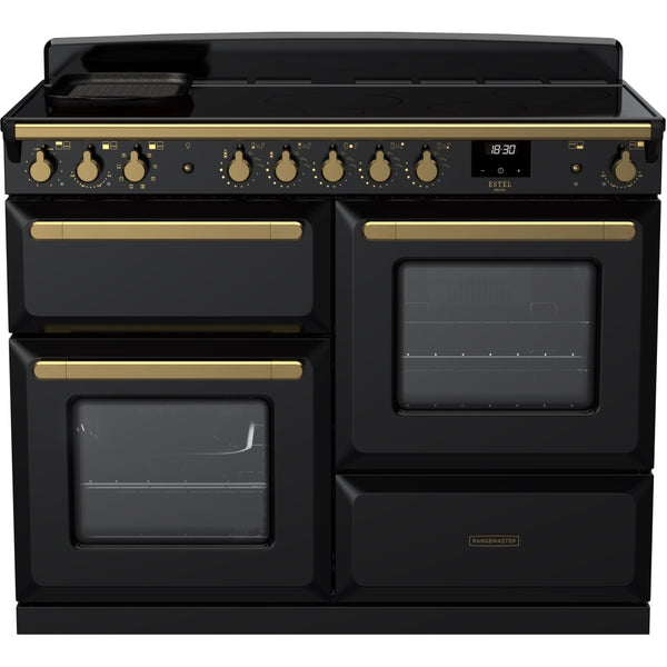 Rangemaster Estel Deluxe 110 Induction range cooker in Gloss Black with Brass trim