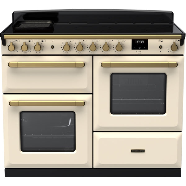 Rangemaster Estel Deluxe 110 Induction range cooker in Pale Cream with Brass trim