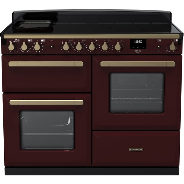 Rangemaster Estel Deluxe 110 Induction range cooker in Bordeaux with Brass trim