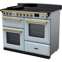Rangemaster Estel Deluxe 110 Induction range cooker in Misty Blue with Brass trim