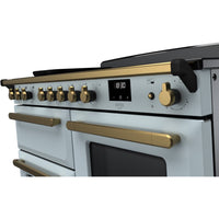 Rangemaster Estel Deluxe 110 Induction range cooker in Misty Blue with Brass trim