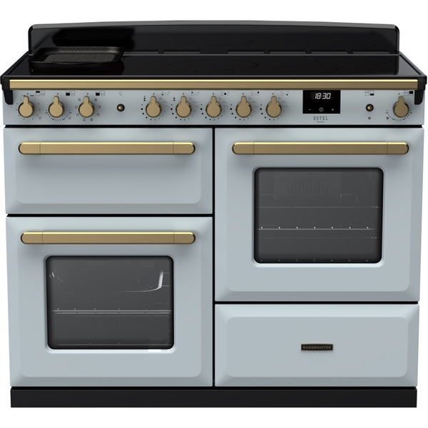 Rangemaster Estel Deluxe 110 Induction range cooker in Misty Blue with Brass trim