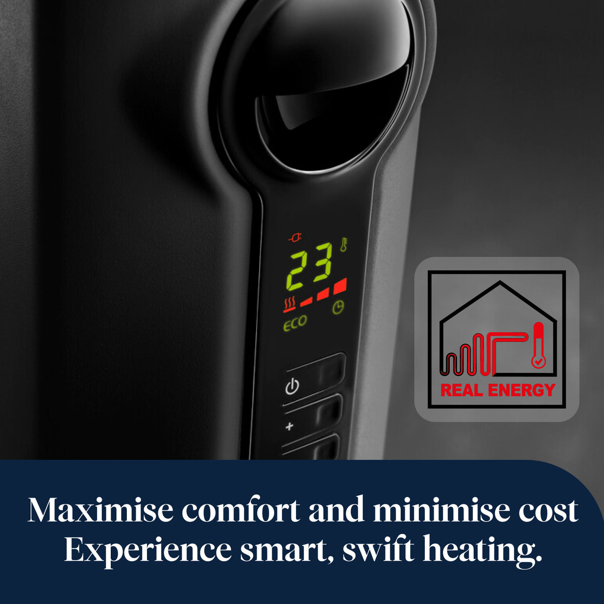 De'Longhi Radia S Grey Oil-Filled Radiator 2kW - digital controls and Real Energy technology