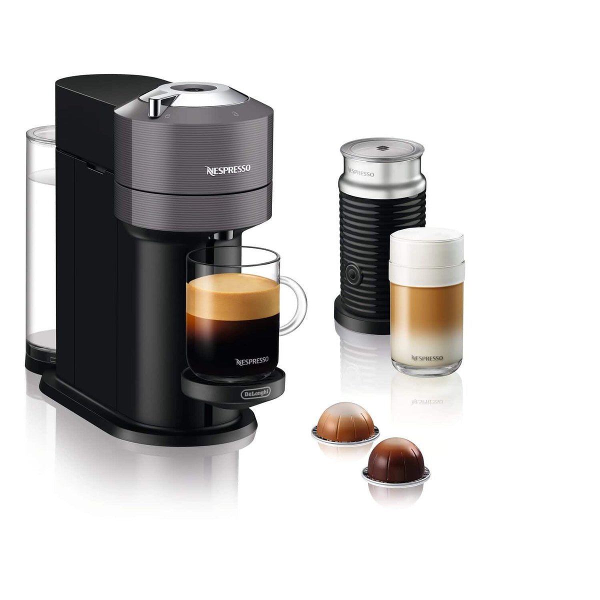 De'Longhi Nespresso Vertuo Next & Aeroccino3 - Grey - with Aeroccino3 milk frother