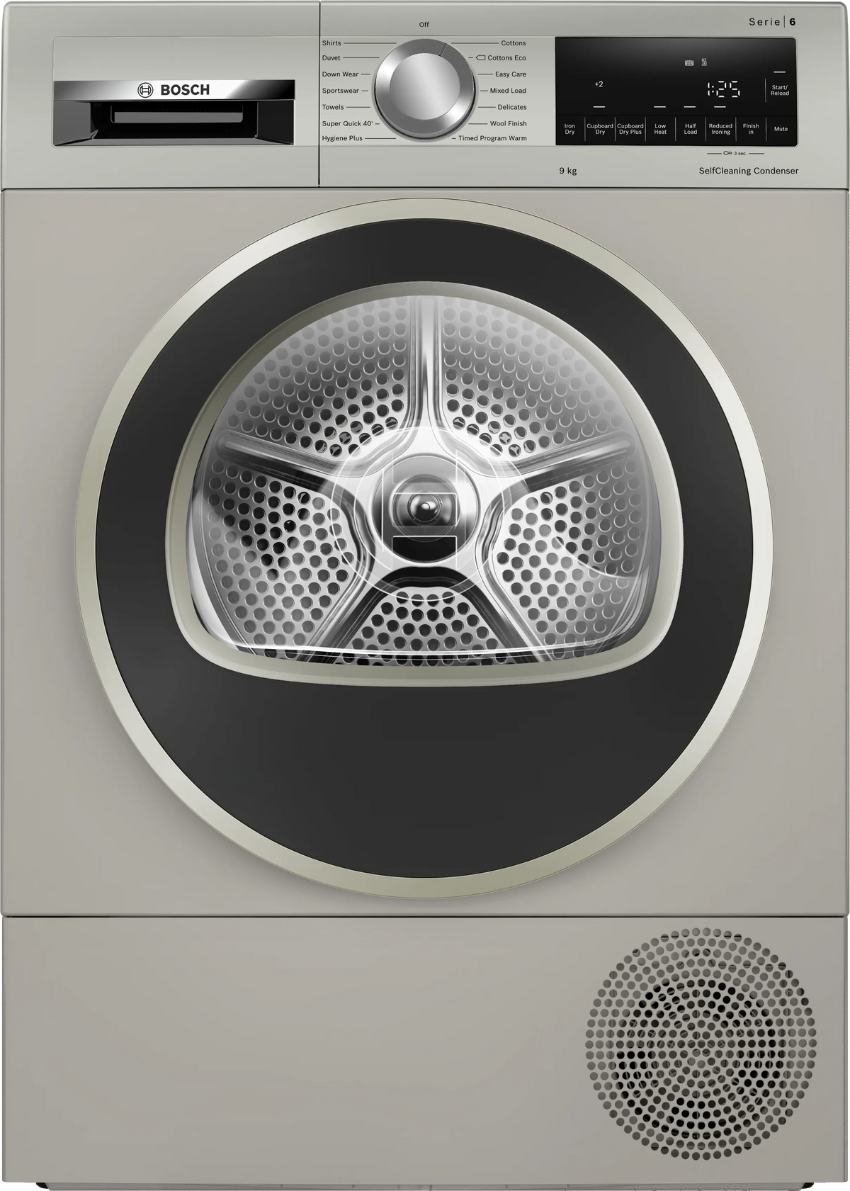 Bosch WQG245S9GB Series 6 9kg heat pump tumble dryer in Silver Inox