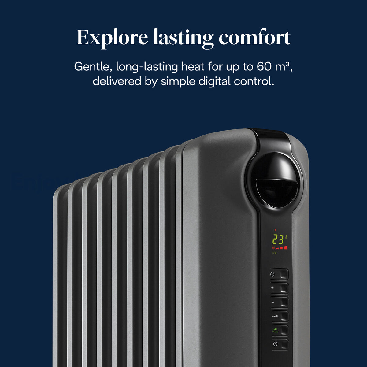 De'Longhi Radia S Grey Oil-Filled Radiator 2kW - long-lasting comfort for rooms up to 60m³