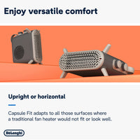 De'Longhi Capsule Fit 2400W Fan Heater - Grey - upright or horizontal positioning