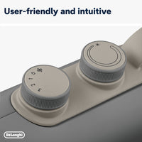 De'Longhi Capsule Fit 2400W Fan Heater - Grey - power and thermostat dials