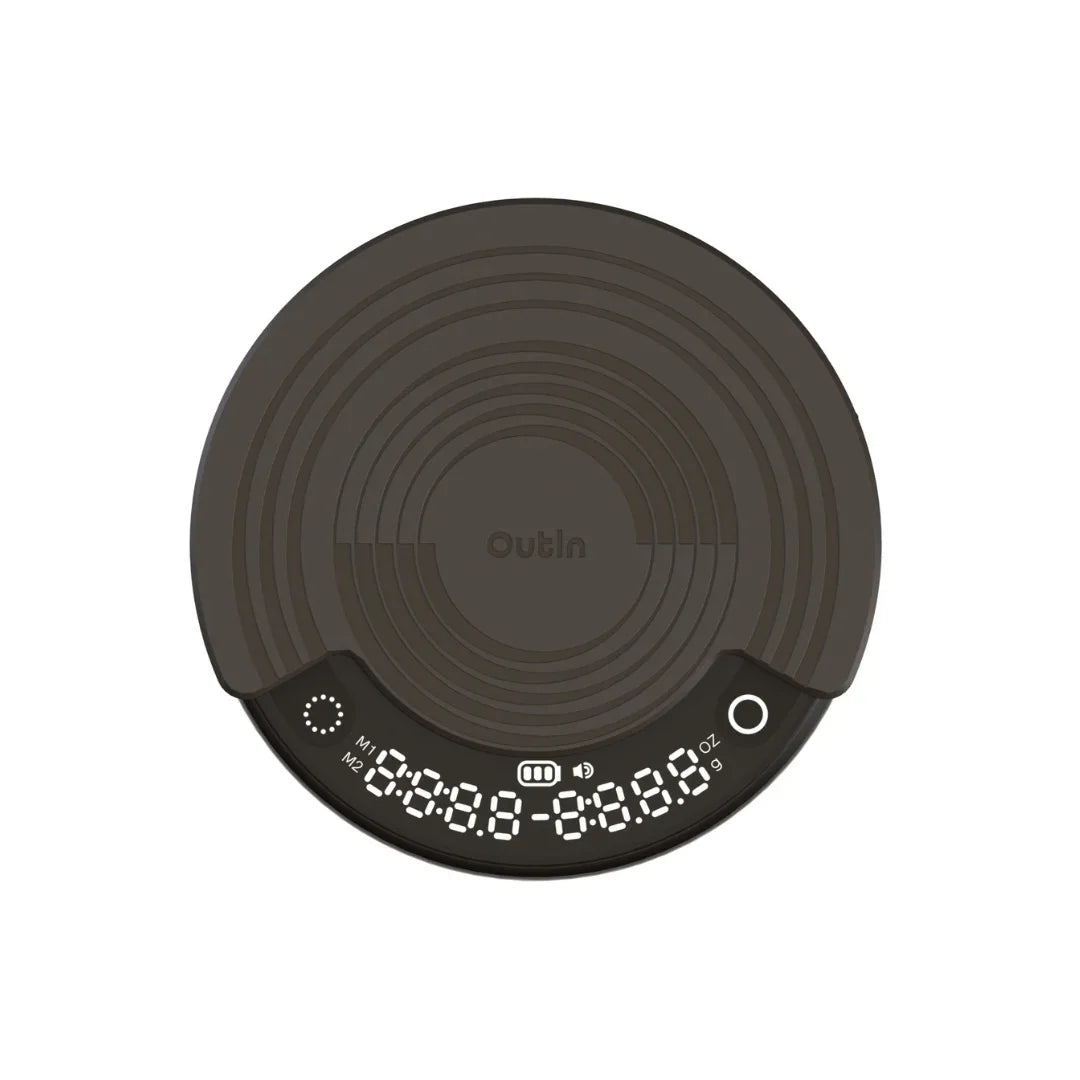 Outin Claro round coffee scale with silicone mat and LED display