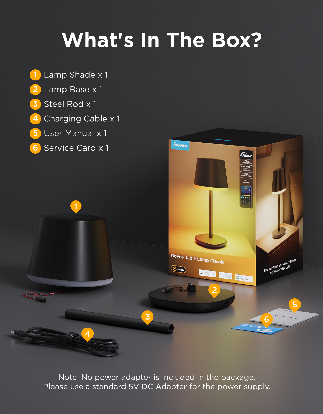 Govee Table Lamp Classic Cordless Smart Table Lamp Black - official product image