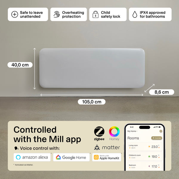 Mill Invisible Smart WiFi Panel Heater 1300W White product image