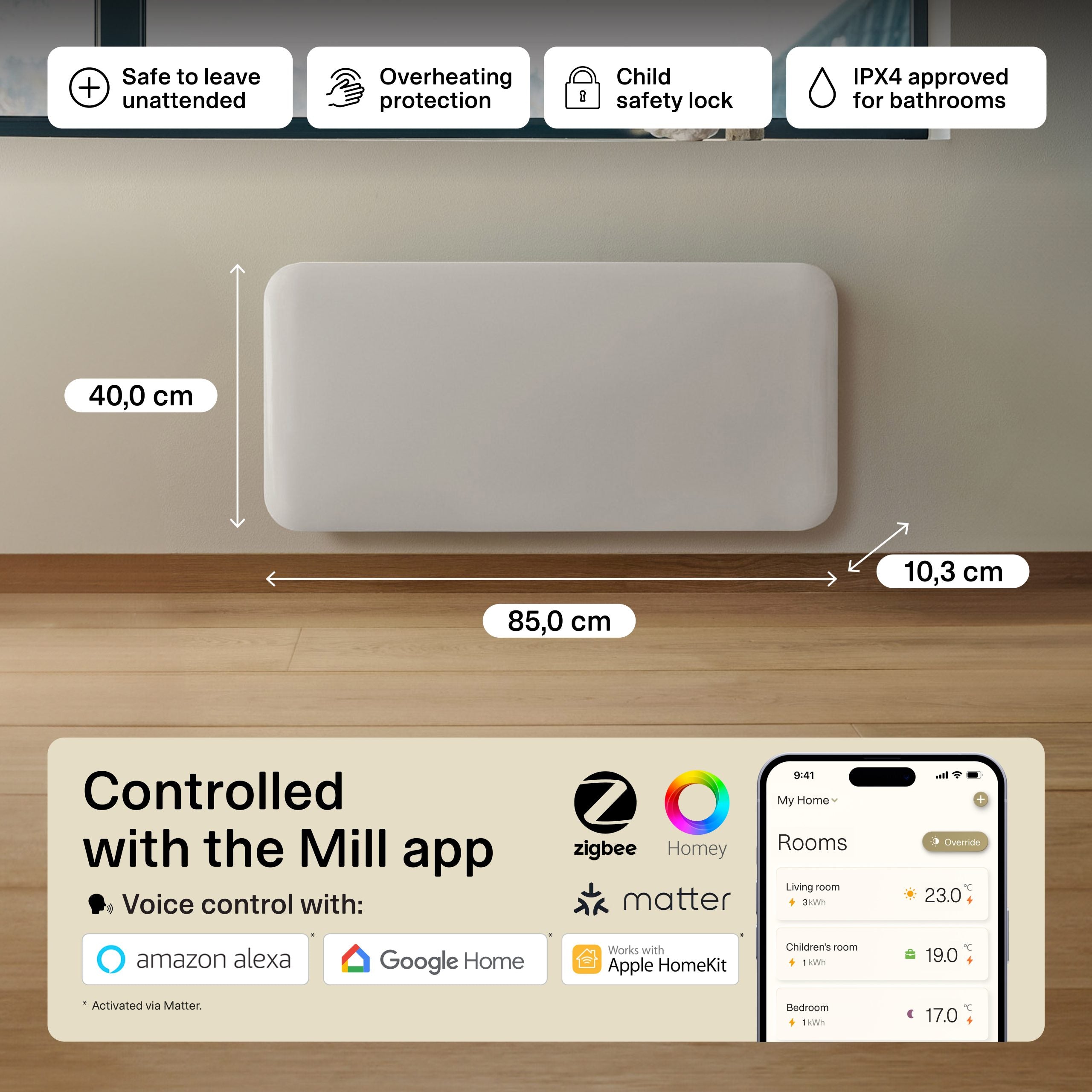 Mill Invisible Smart WiFi Panel Heater 1500W Portable and Wall-Mounted White product image
