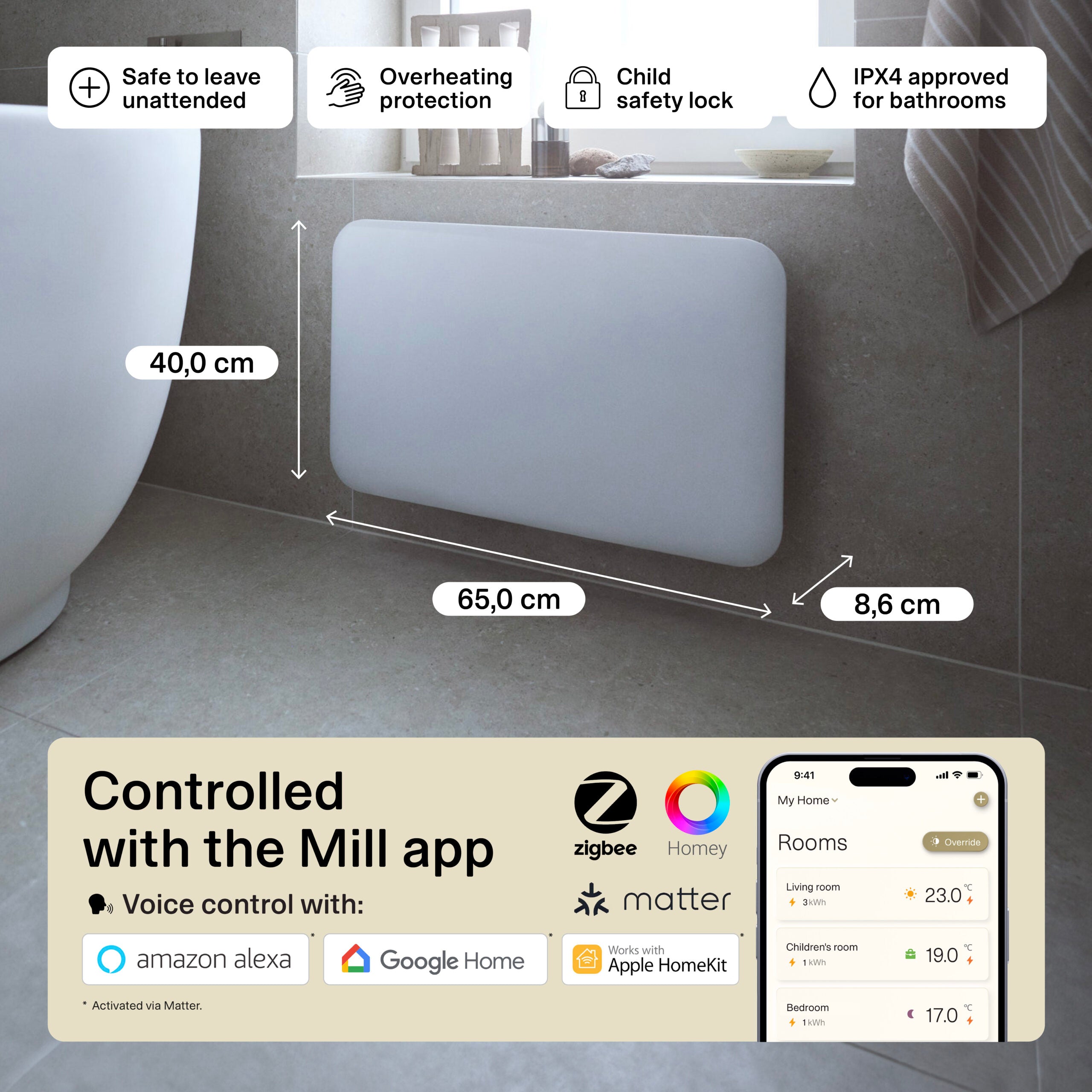 Mill Invisible Smart WiFi Panel Heater 700W White product image