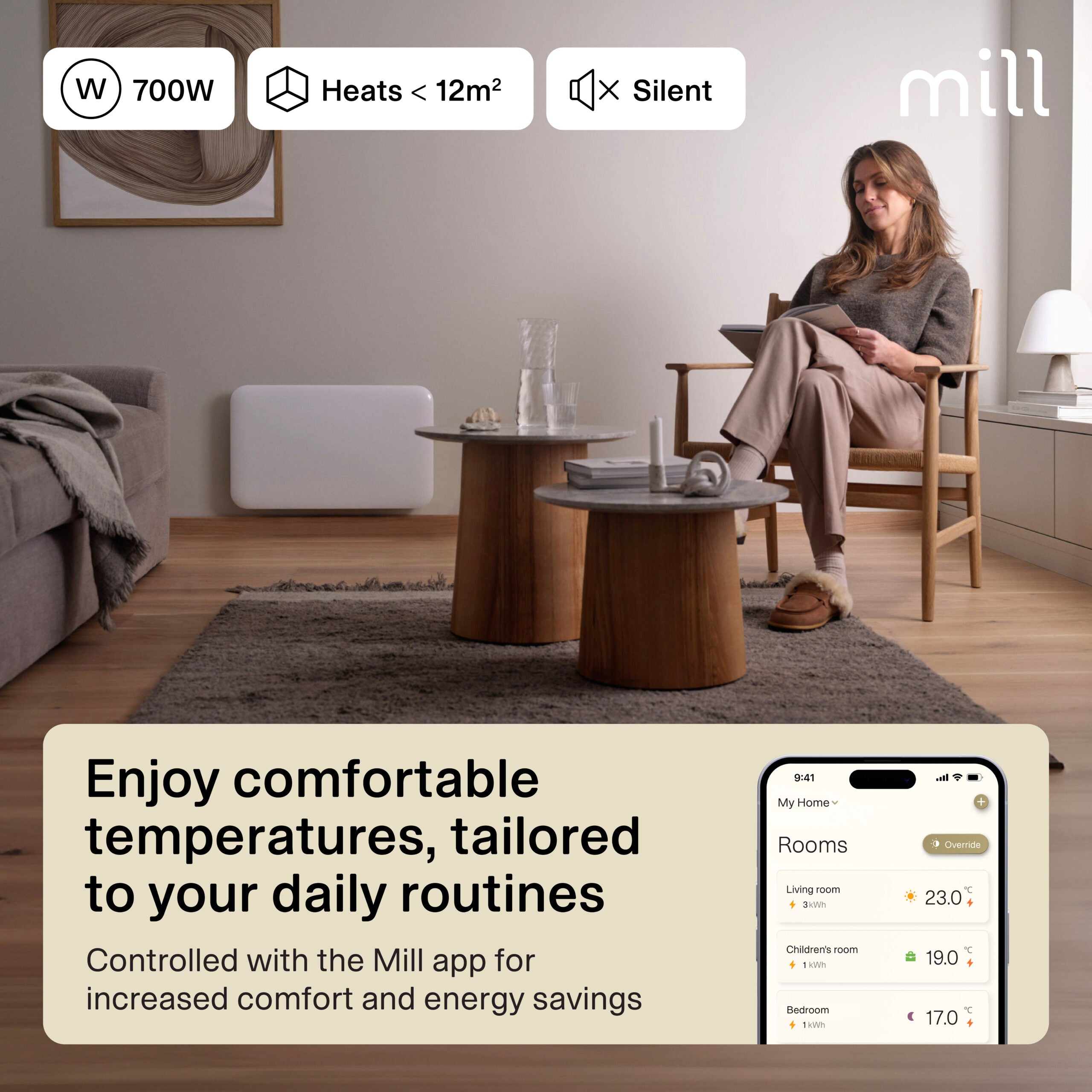 Mill Invisible Smart WiFi Panel Heater 700W White product image