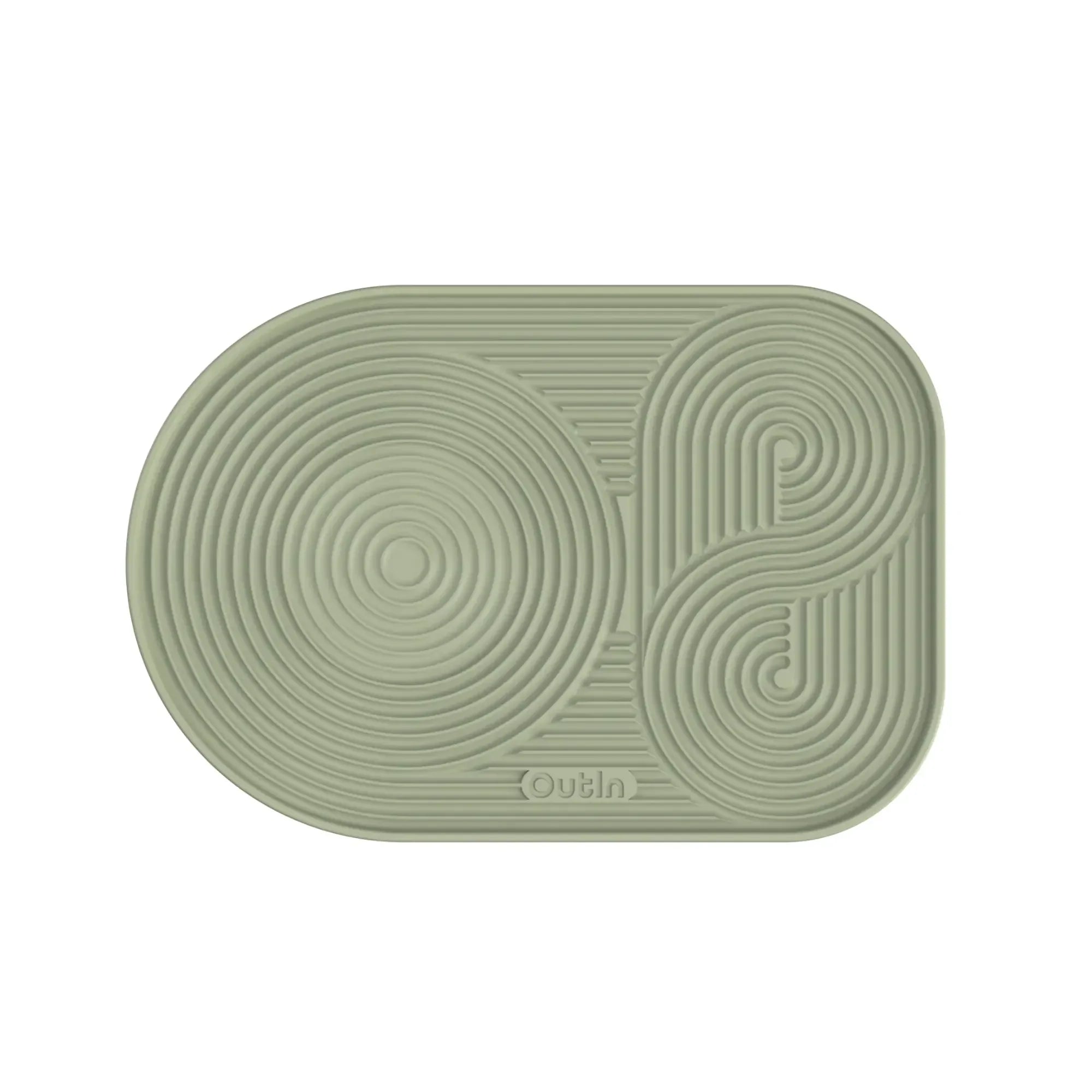 Outin Silicone Coffee Mat in green with geometric ridged surface