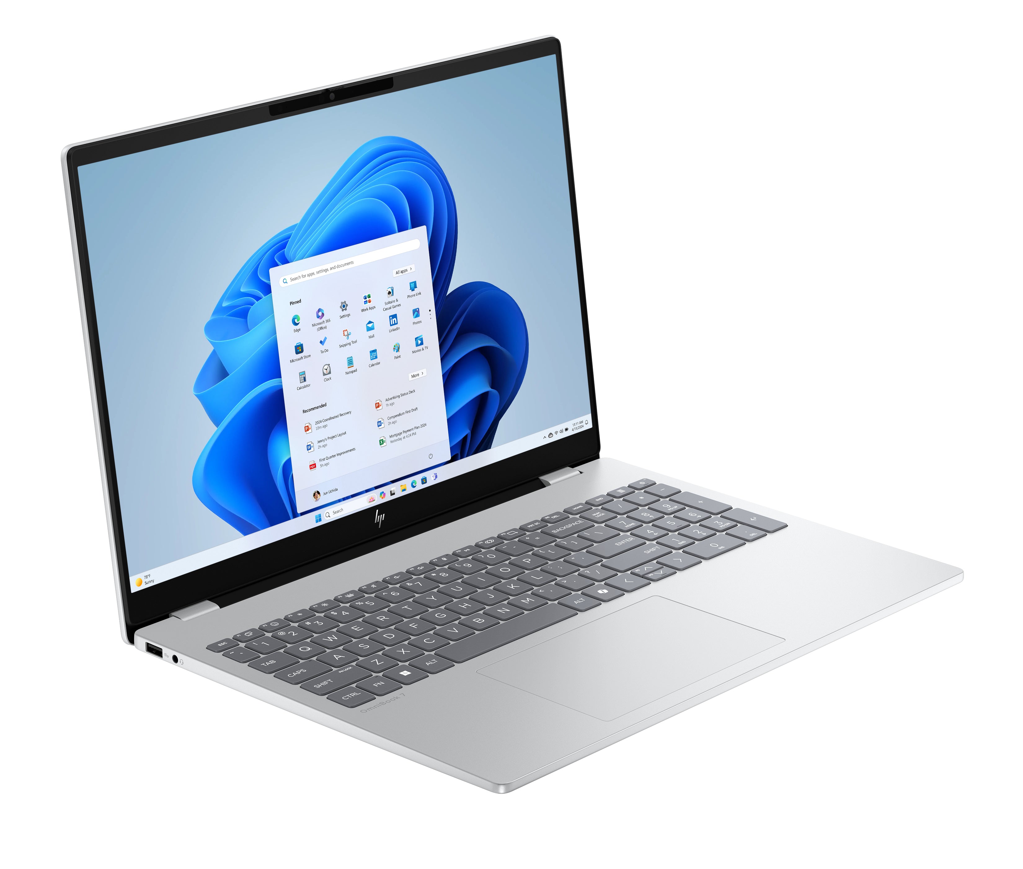 HP OmniBook 7 AI 16-inch laptop in Glacier Silver