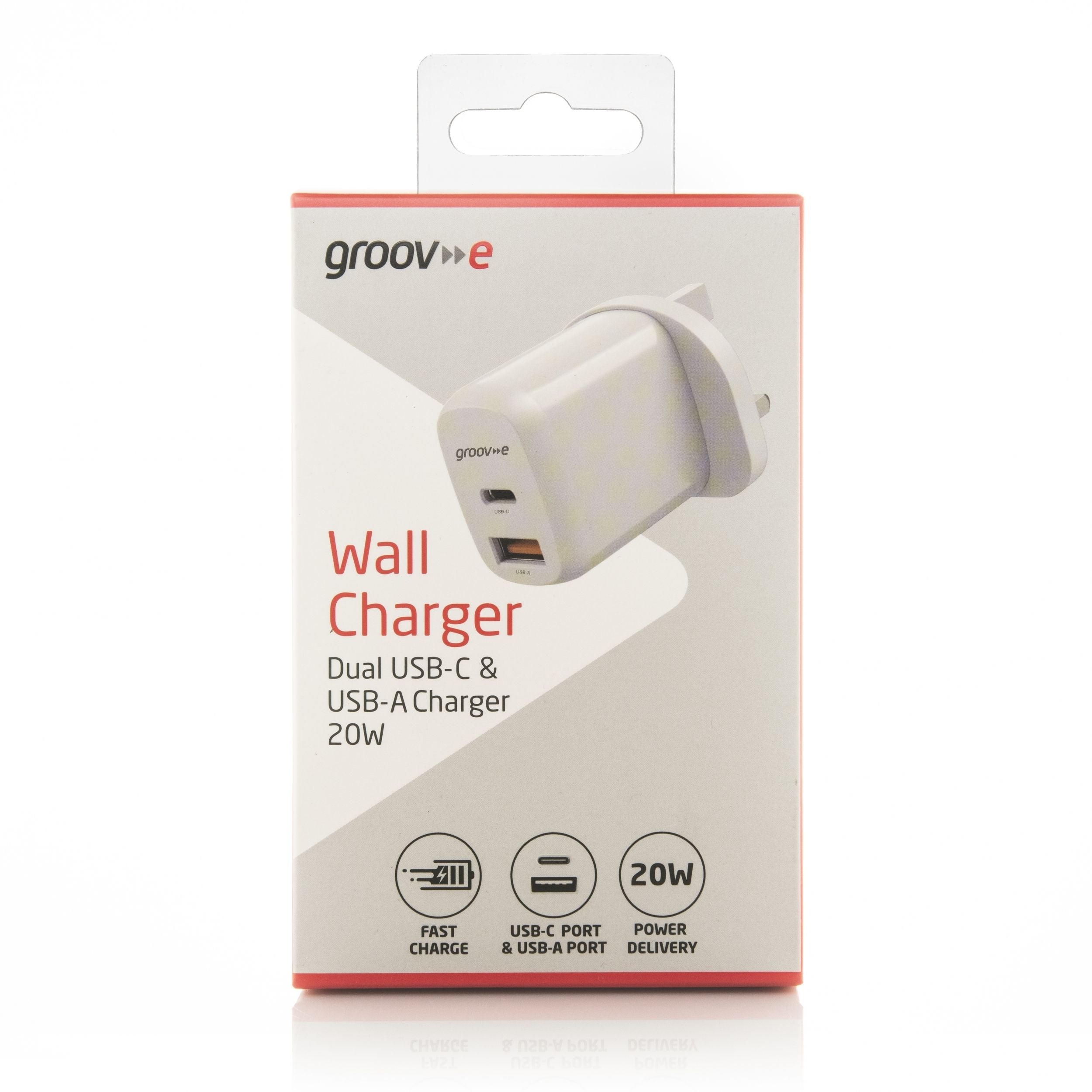 Groov-e 20W USB-C and USB-A Wall Charger White - official product image