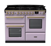 Rangemaster Estel Deluxe 110 Dual Fuel range cooker in Heather with Antique Brass trim