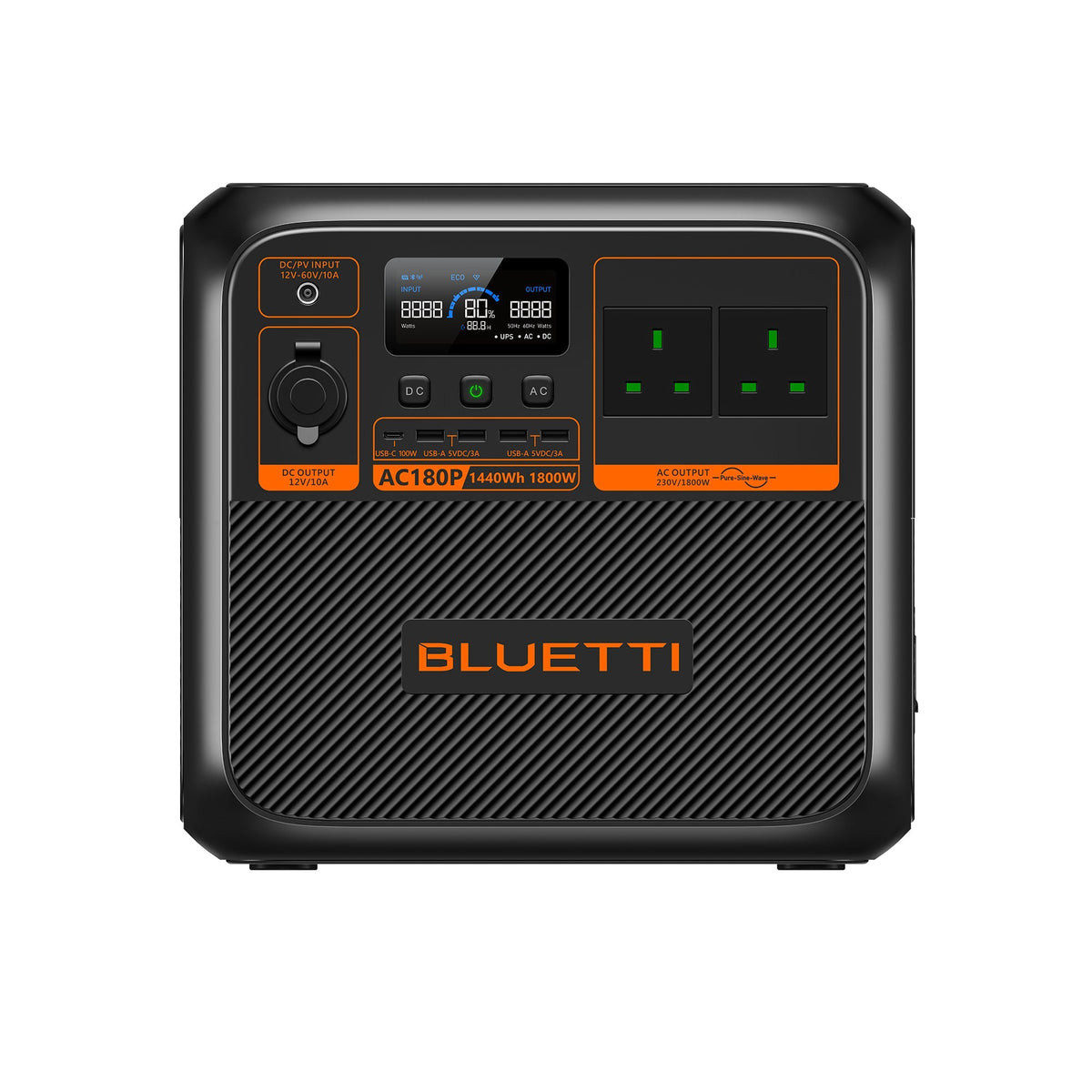 BLUETTI AC180P 1,440Wh 1,800W Portable Power Station - front view